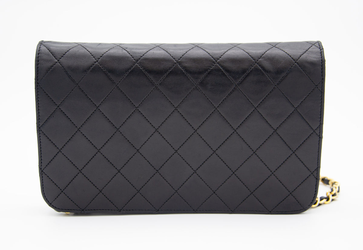 Vintage Chanel Timeless Single Flap Bag in Black Lambskin Leather