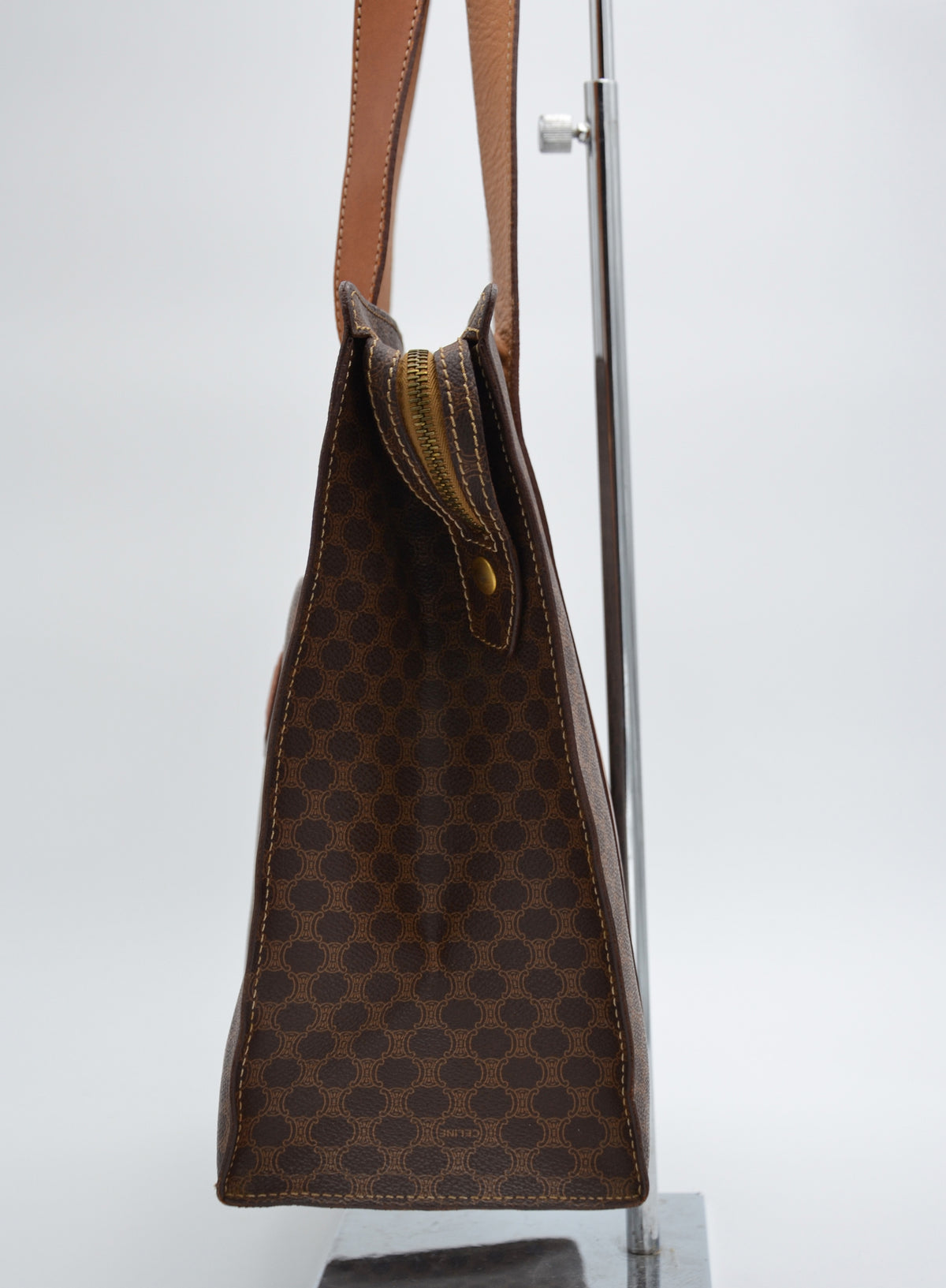 Sac Tote Céline XL en toile Macadam et cuir caramel – Vintage