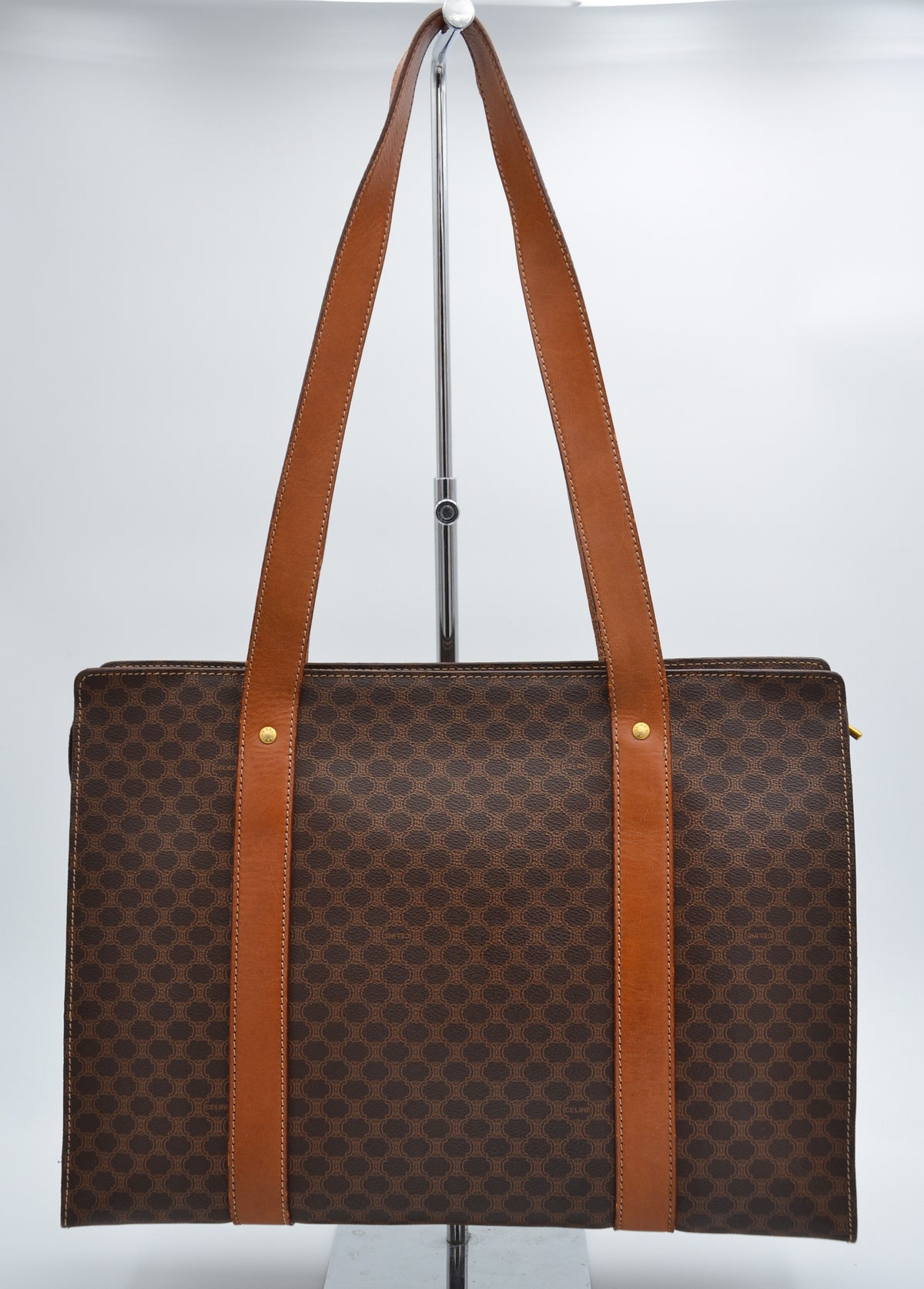 Sac Tote Céline XL en toile Macadam et cuir caramel – Vintage