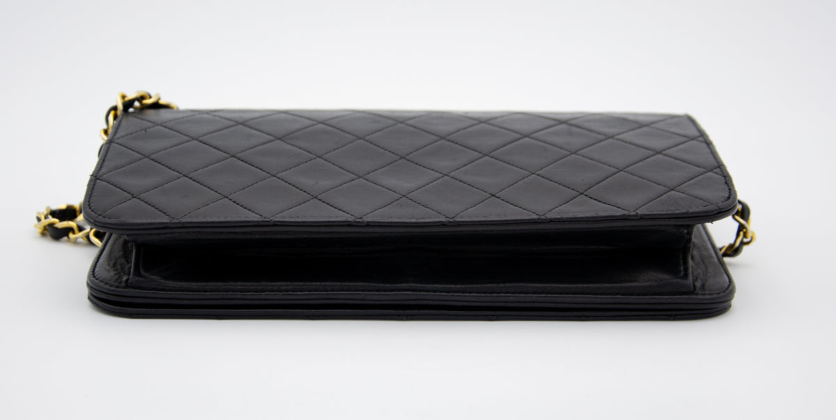 Vintage Chanel Timeless Single Flap Bag in Black Lambskin Leather