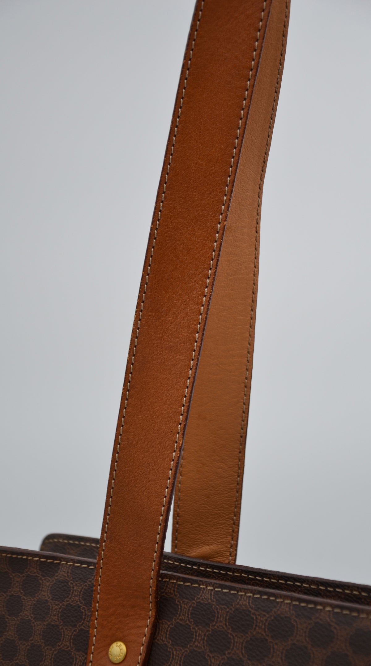 Sac Tote Céline XL en toile Macadam et cuir caramel – Vintage