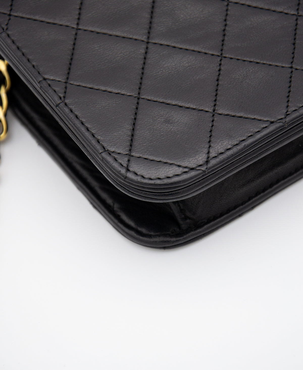 Vintage Chanel Timeless Single Flap Bag in Black Lambskin Leather