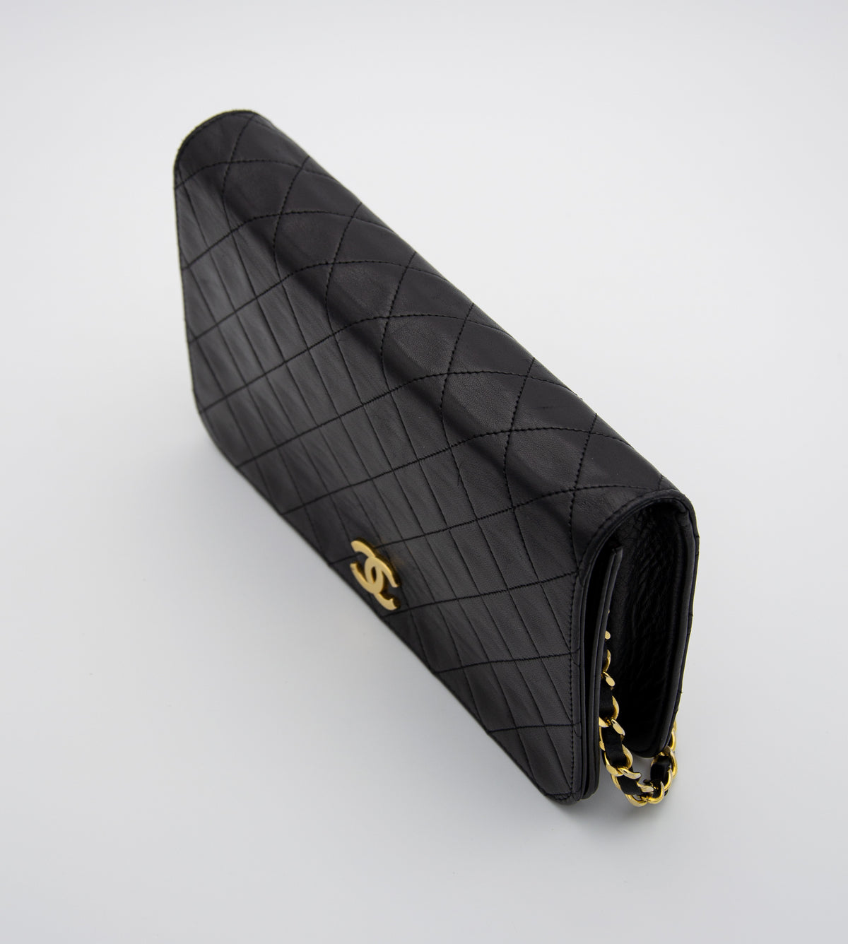 Vintage Chanel Timeless Single Flap Bag in Black Lambskin Leather