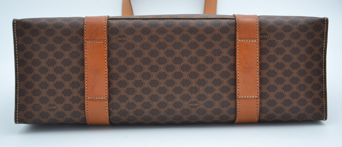Sac Tote Céline XL en toile Macadam et cuir caramel – Vintage