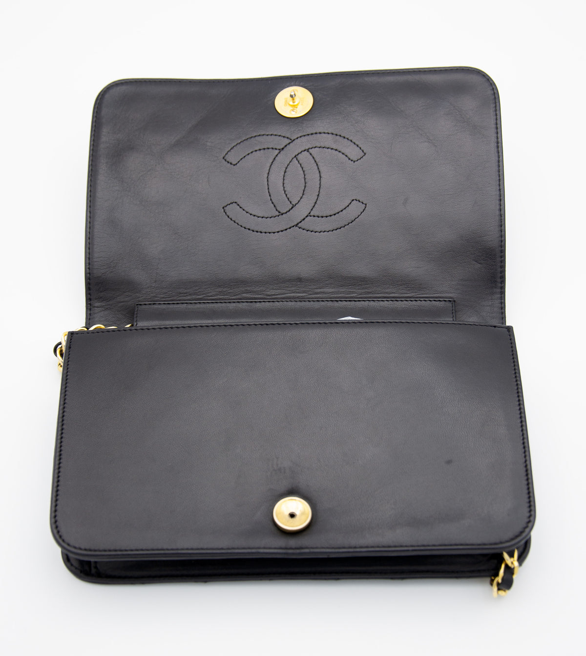 Vintage Chanel Timeless Single Flap Bag in Black Lambskin Leather