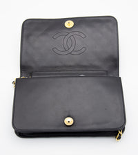 Vintage Chanel Timeless Single Flap Bag in Black Lambskin Leather