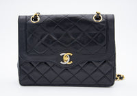 Vintage Chanel Double Flap Bag in Black Quilted Lambskin Leather (1986-1988)