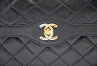 Vintage Chanel Double Flap Bag in Black Quilted Lambskin Leather (1986-1988)