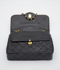 Vintage Chanel Double Flap Bag in Black Quilted Lambskin Leather (1986-1988)