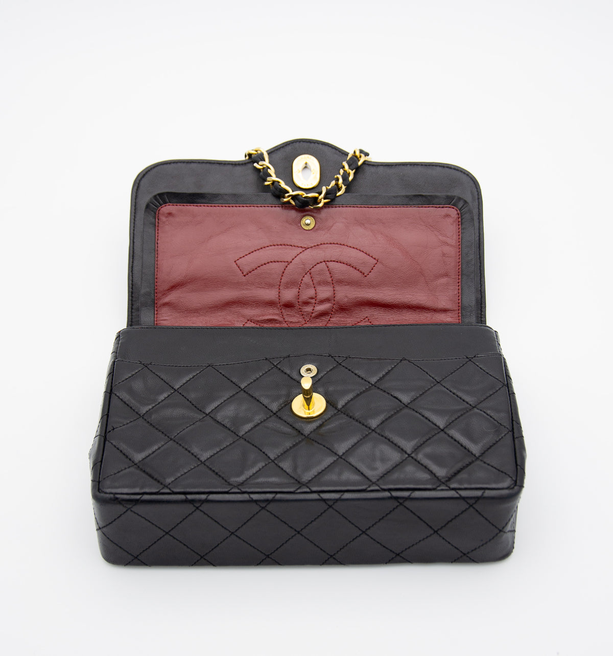 Vintage Chanel Double Flap Bag in Black Quilted Lambskin Leather (1986-1988)