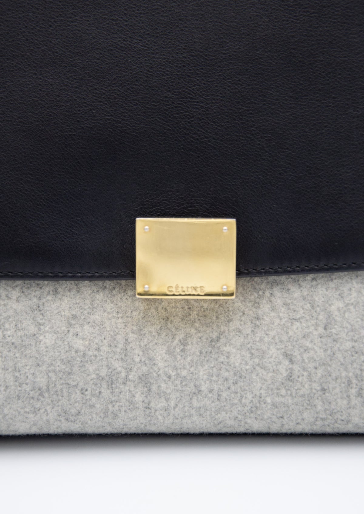 Sac trapèze Celine en cuir lisse noir et laine feutrée grise