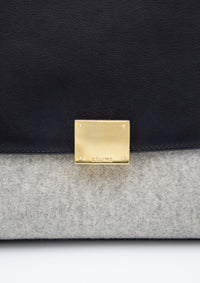 Sac trapèze Celine en cuir lisse noir et laine feutrée grise