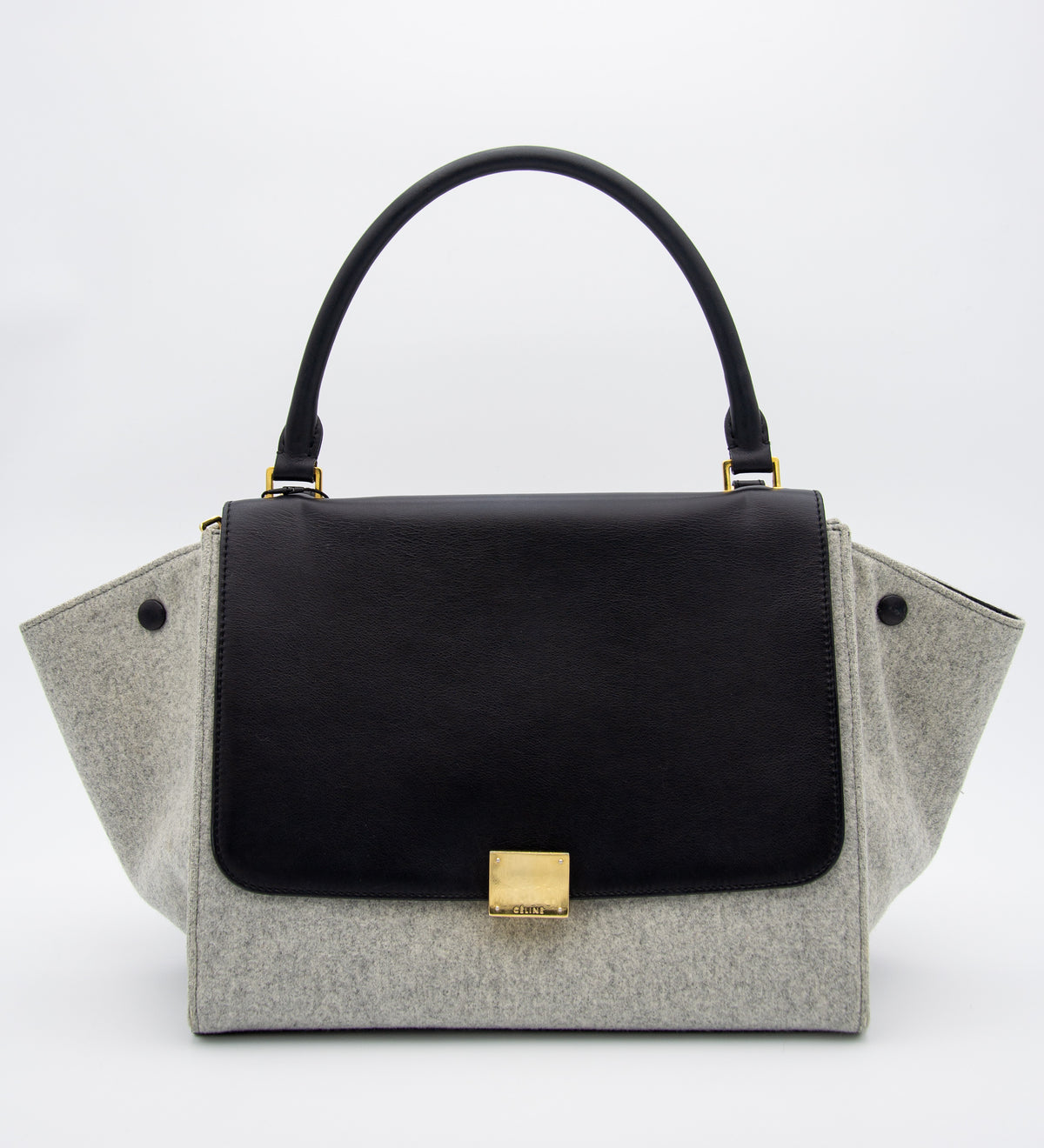 Sac trapèze Celine en cuir lisse noir et laine feutrée grise