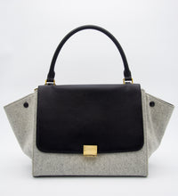 Sac trapèze Celine en cuir lisse noir et laine feutrée grise