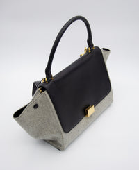 Sac trapèze Celine en cuir lisse noir et laine feutrée grise