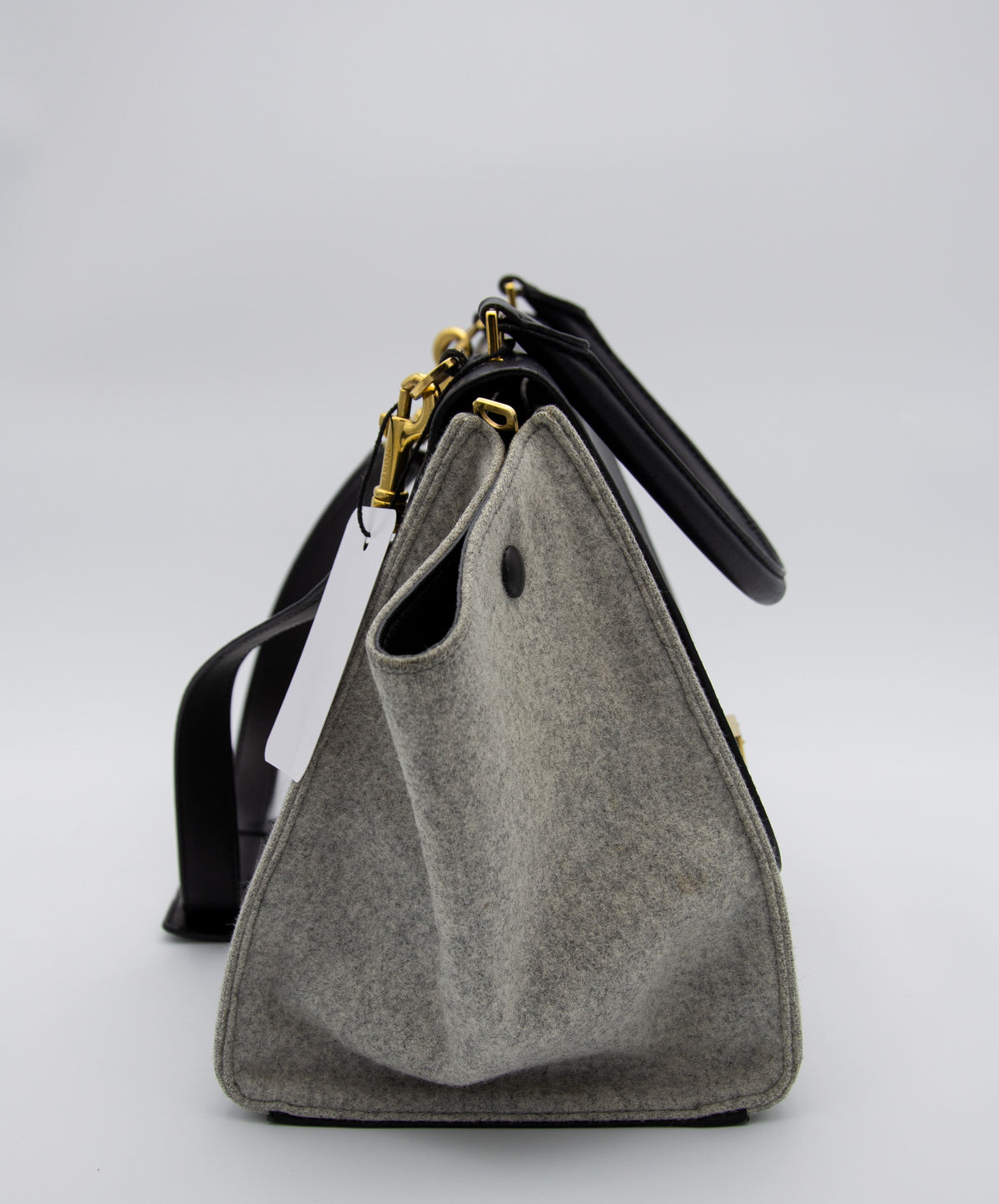 Sac trapèze Celine en cuir lisse noir et laine feutrée grise