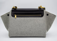 Sac trapèze Celine en cuir lisse noir et laine feutrée grise