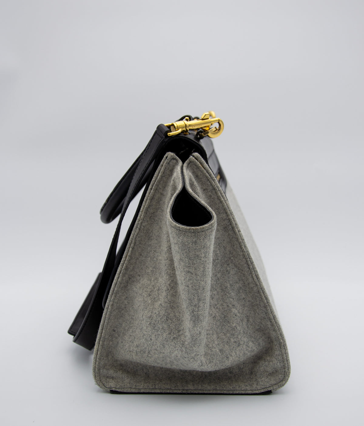 Sac trapèze Celine en cuir lisse noir et laine feutrée grise