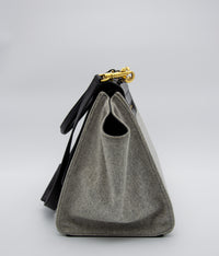 Sac trapèze Celine en cuir lisse noir et laine feutrée grise