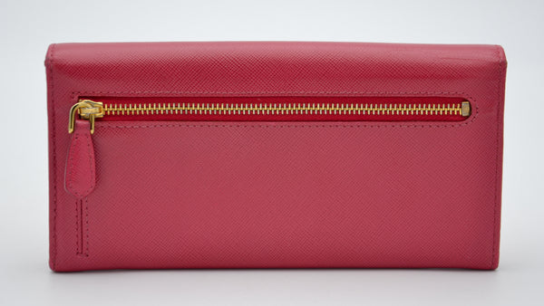 Portefeuille Prada Rouge en Cuir Saffiano avec Noeud et Logo Doré
