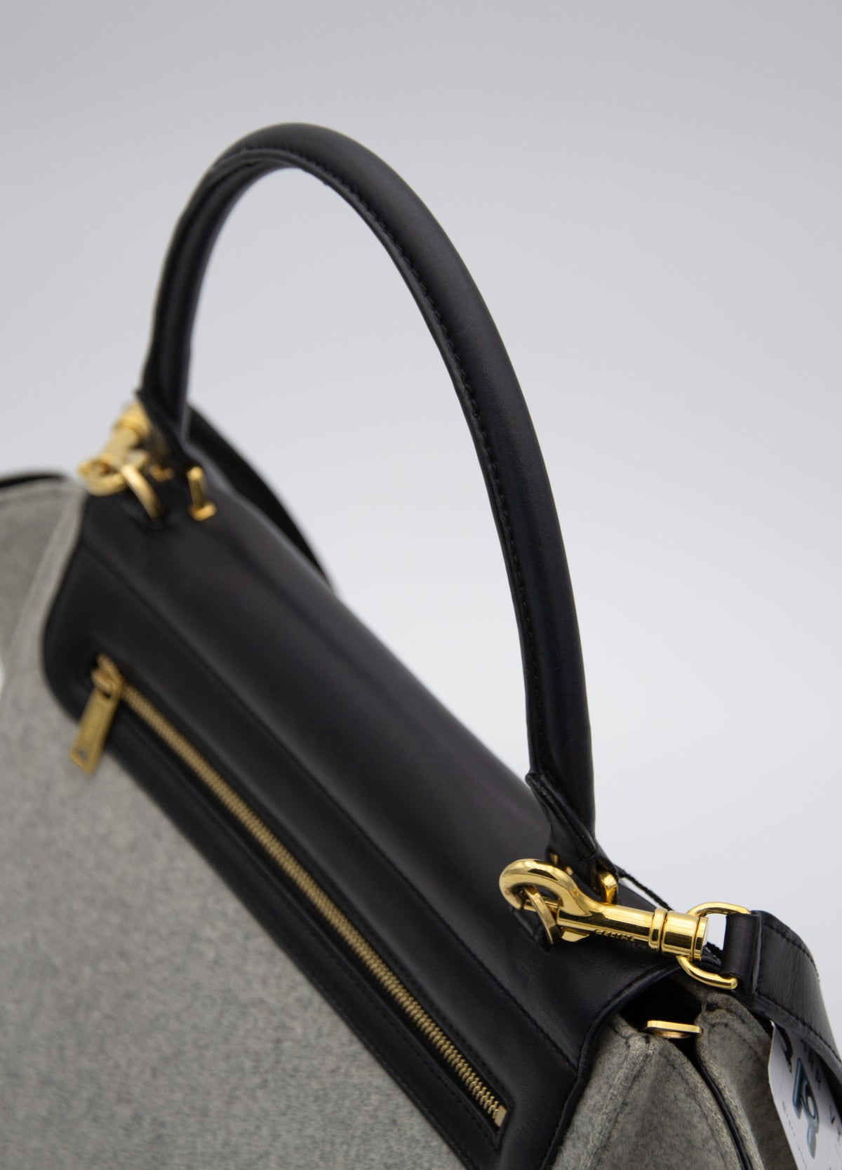 Sac trapèze Celine en cuir lisse noir et laine feutrée grise