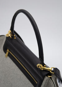 Sac trapèze Celine en cuir lisse noir et laine feutrée grise