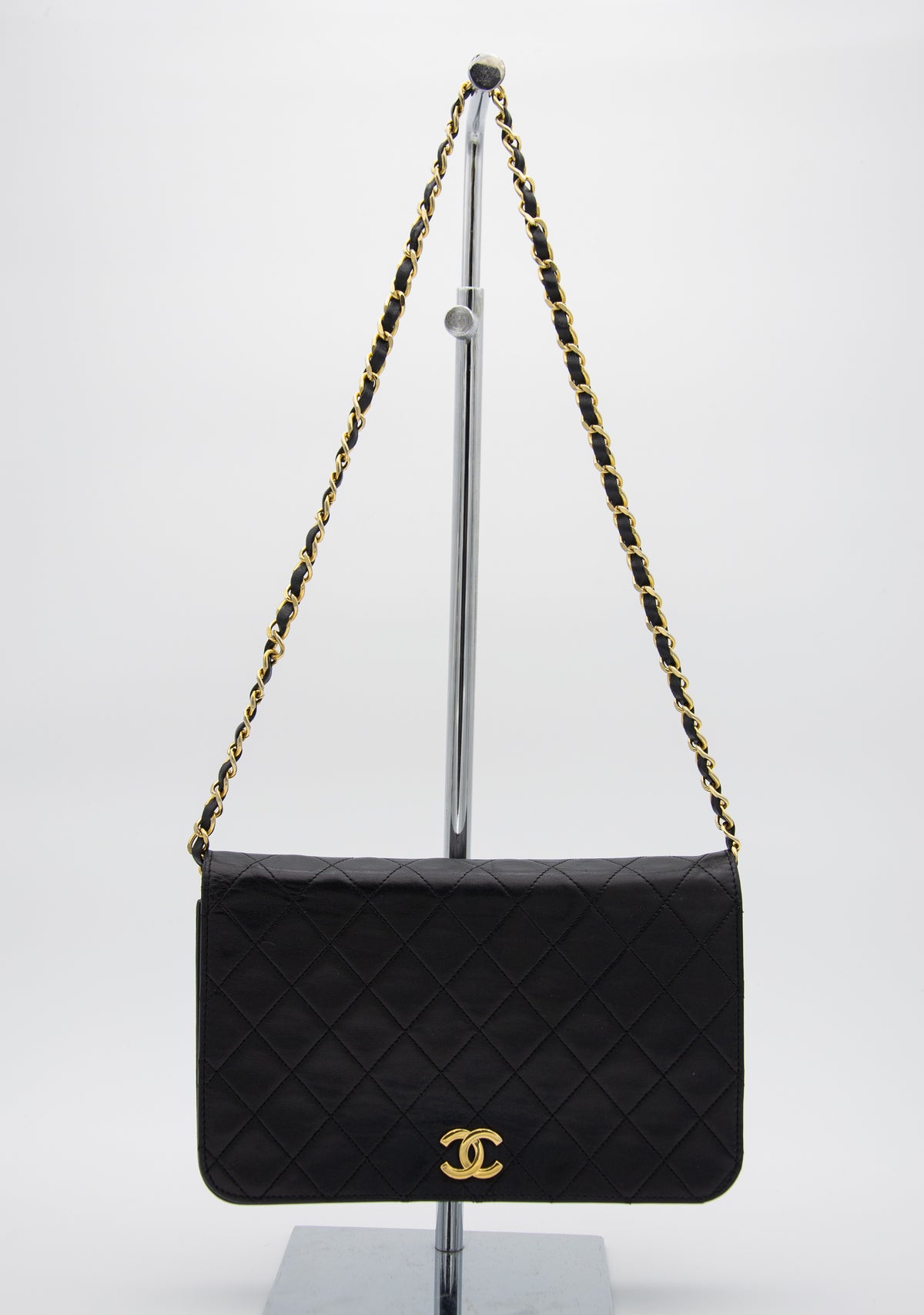 Vintage Chanel Timeless Single Flap Bag in Black Lambskin Leather