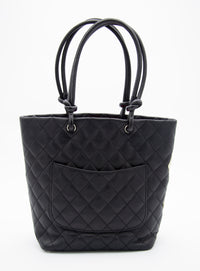 Vintage Chanel Cambon Tote Bag in Black Leather