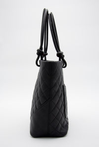 Vintage Chanel Cambon Tote Bag in Black Leather