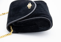 Sac Céline Vintage Daim Noir – Chaîne Triomphe & Fermoir Strass