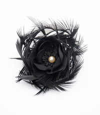 Broche Nid Noir en Soie et Plumes