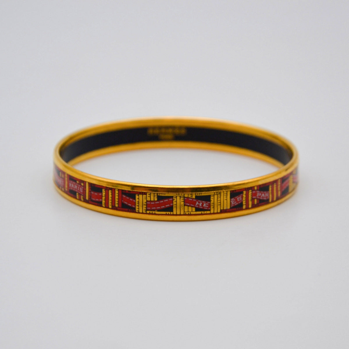 Bracelet Hermès Vintage Émail Rouge Motif Colonnes