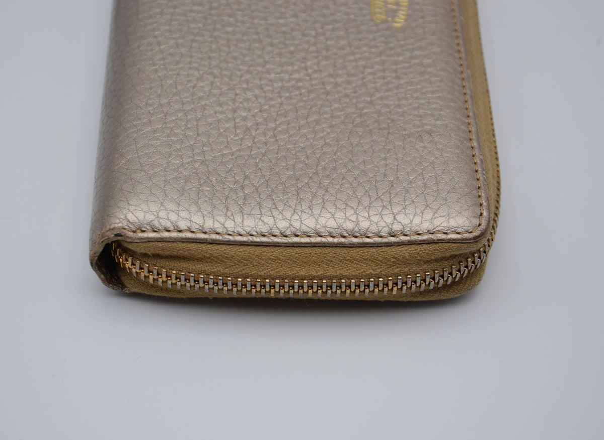 Portefeuille Gucci cuir grainé doré Bamboo zippy