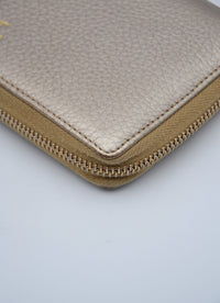 Portefeuille Gucci cuir grainé doré Bamboo zippy