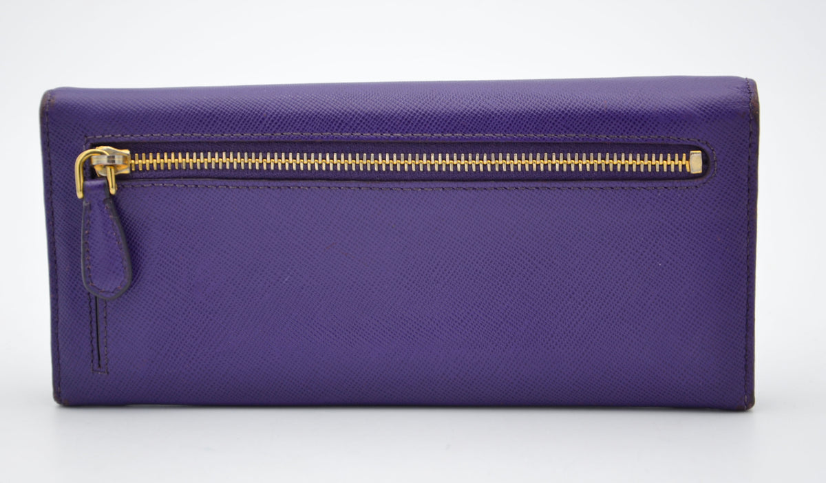 Portefeuille long Prada en cuir Saffiano violet