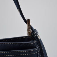 Sac Fendi Baguette Toile Bleu Marine Fermoir FF Émail Vintage