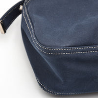 Sac Fendi Baguette Toile Bleu Marine Fermoir FF Émail Vintage
