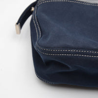 Sac Fendi Baguette Toile Bleu Marine Fermoir FF Émail Vintage