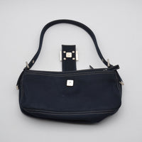 Sac Fendi Baguette Toile Bleu Marine Fermoir FF Émail Vintage
