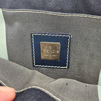 Sac Fendi Baguette Toile Bleu Marine Fermoir FF Émail Vintage