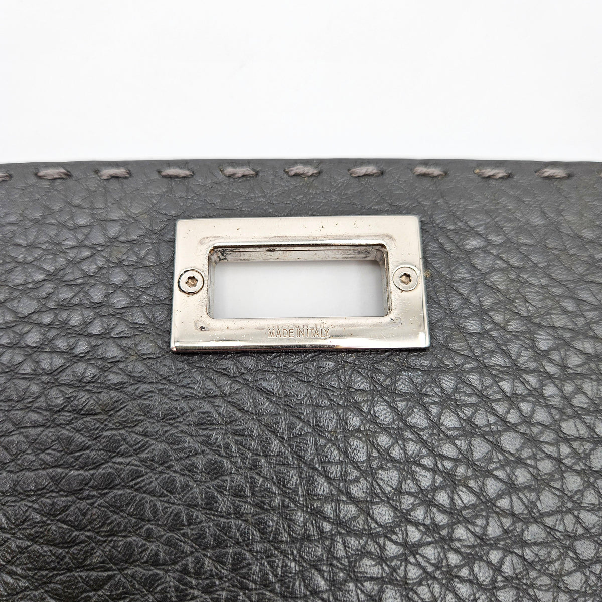 Portefeuille Fendi Selleria Cuir Grainé Gris Anthracite Unisexe