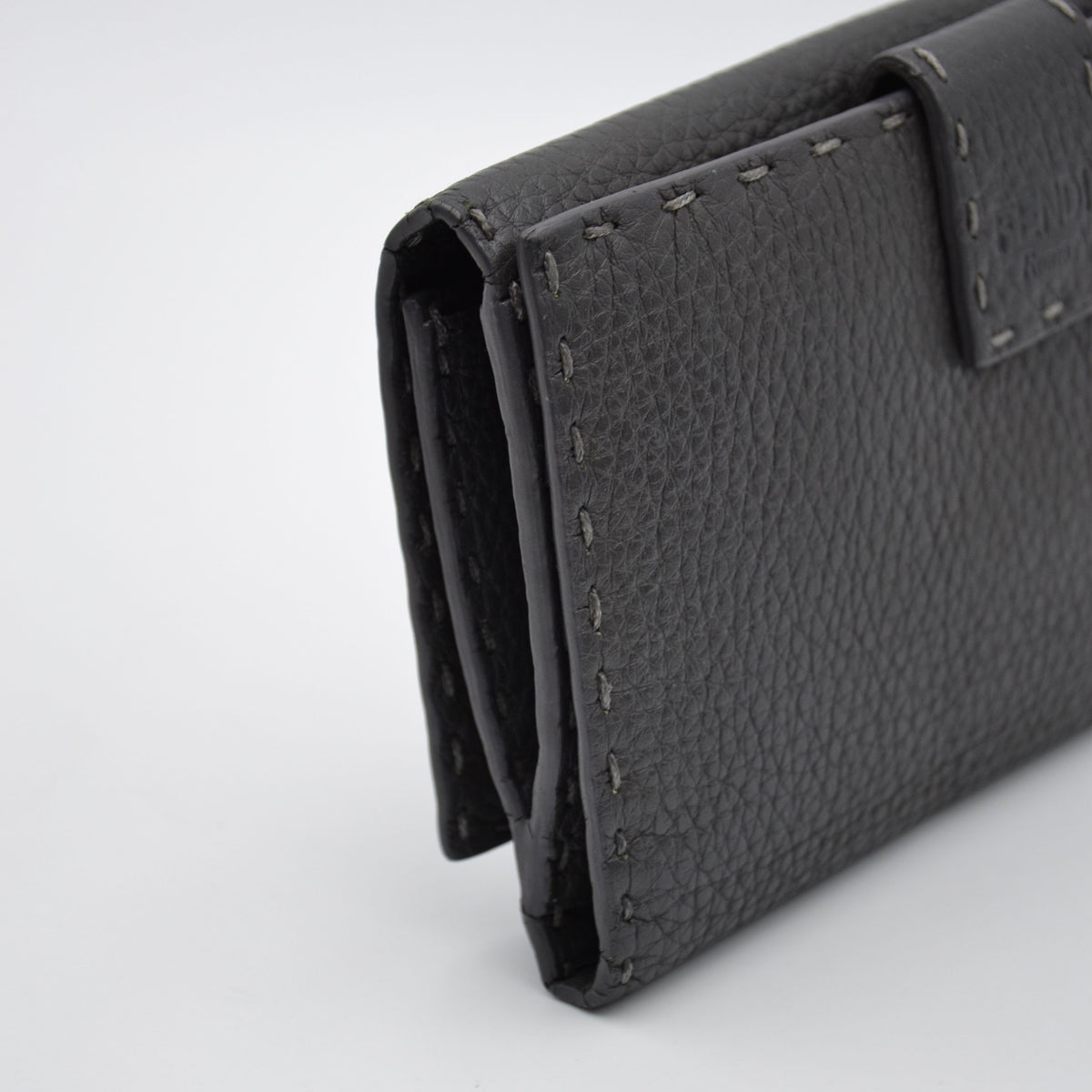 Portefeuille Fendi Selleria Cuir Grainé Gris Anthracite Unisexe