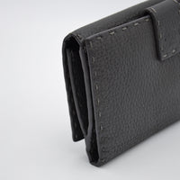 Portefeuille Fendi Selleria Cuir Grainé Gris Anthracite Unisexe