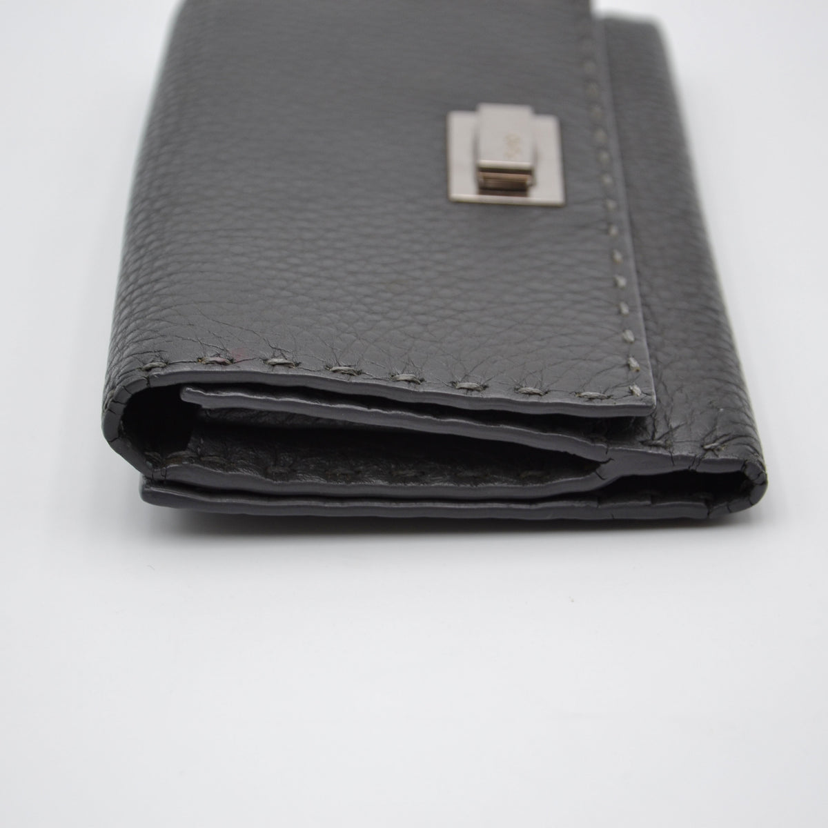 Portefeuille Fendi Selleria Cuir Grainé Gris Anthracite Unisexe