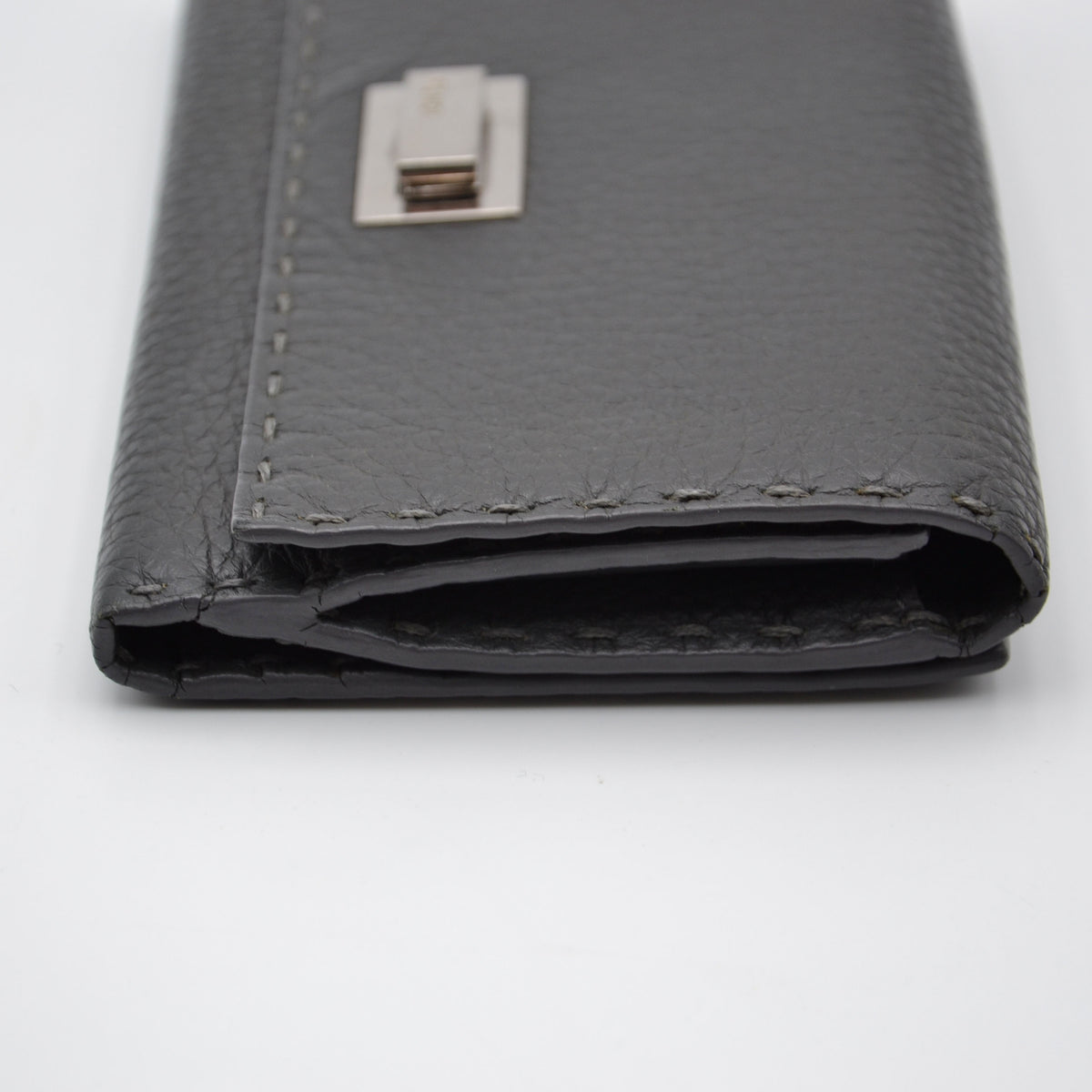 Portefeuille Fendi Selleria Cuir Grainé Gris Anthracite Unisexe
