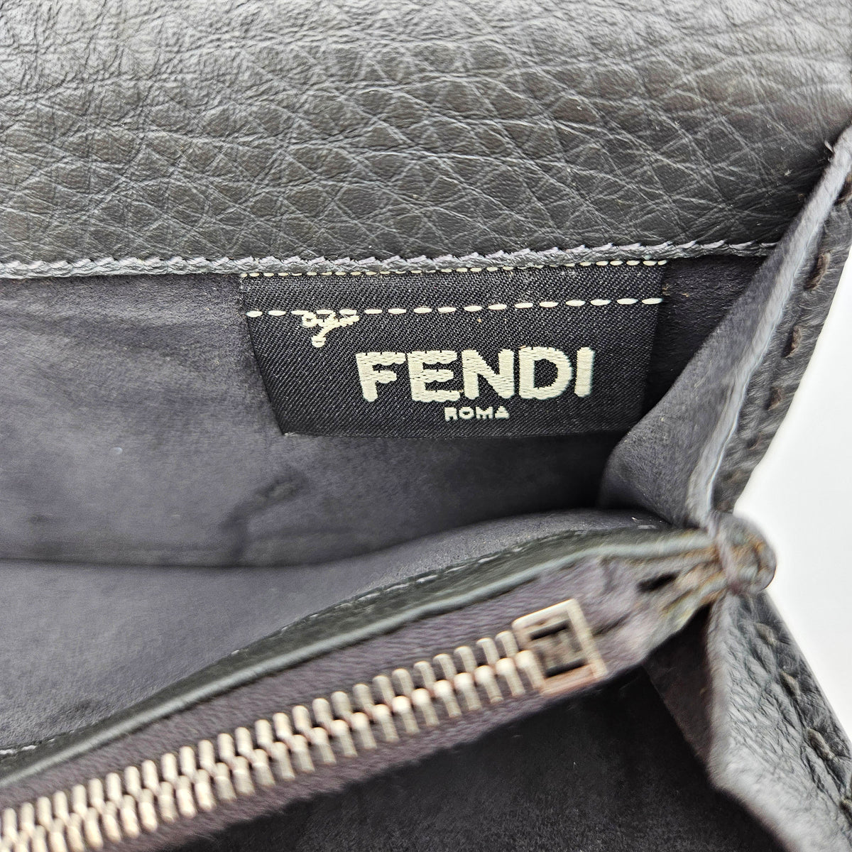 Portefeuille Fendi Selleria Cuir Grainé Gris Anthracite Unisexe