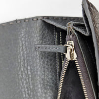 Portefeuille Fendi Selleria Cuir Grainé Gris Anthracite Unisexe
