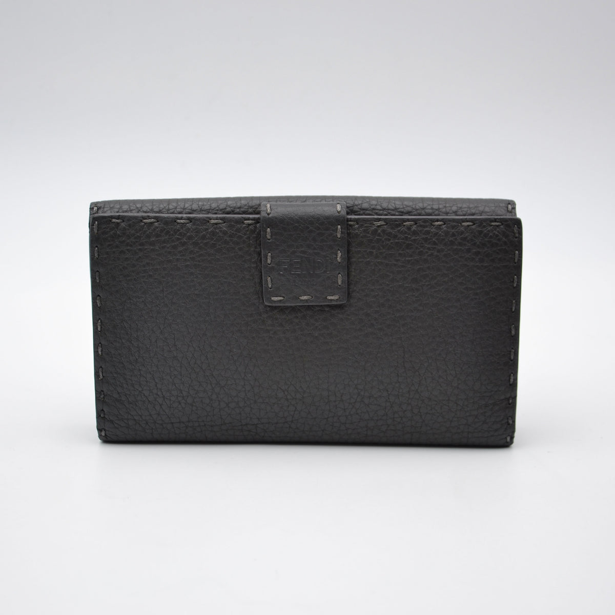 Portefeuille Fendi Selleria Cuir Grainé Gris Anthracite Unisexe