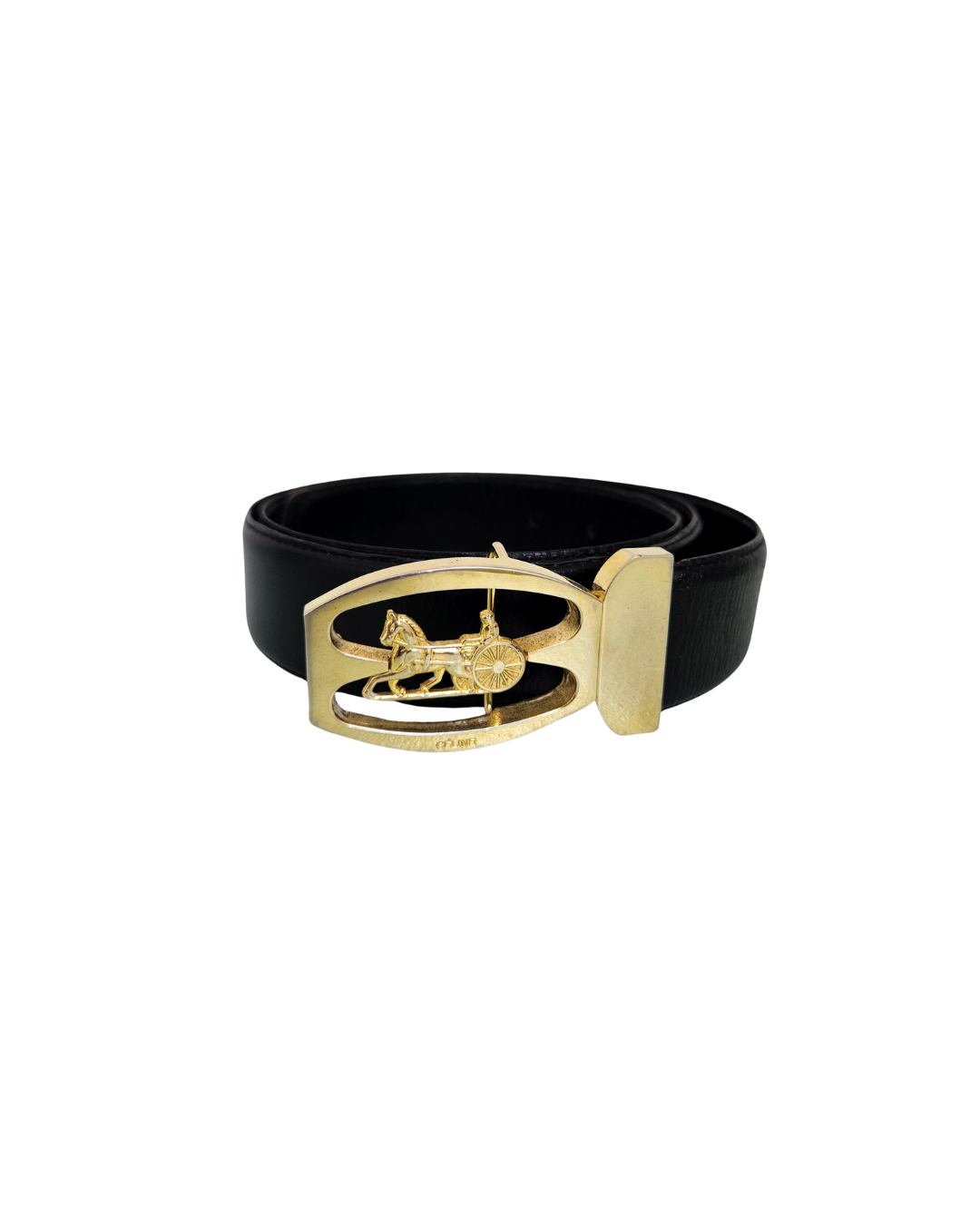 Celine Black Leather Belt horsecarriage buckle T.40