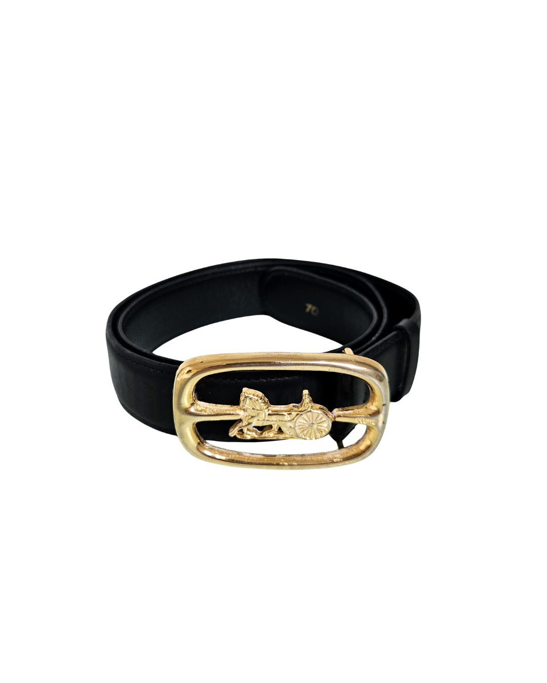 Celine Black Leather Belt horsecarriage buckle T.34
